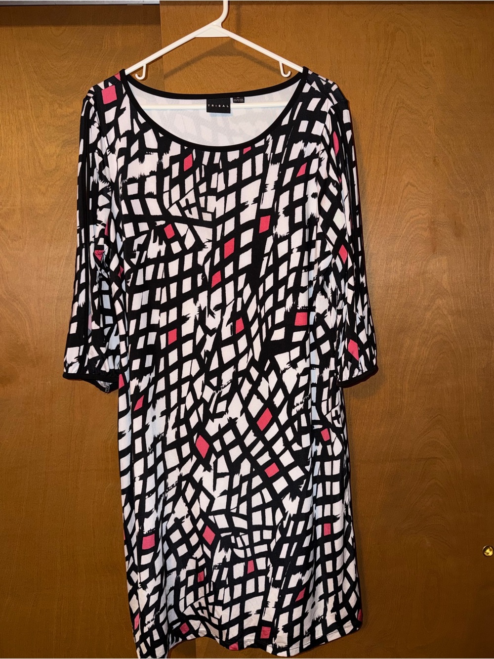 Tribal Black & White Geometric Tunic with Pink Accents